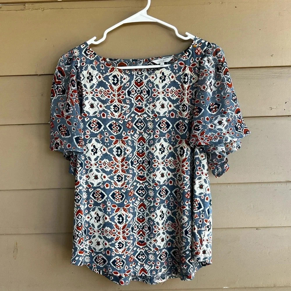 Bohemian Print Flutter Sleeve Short Sleeve Top - … - image 1